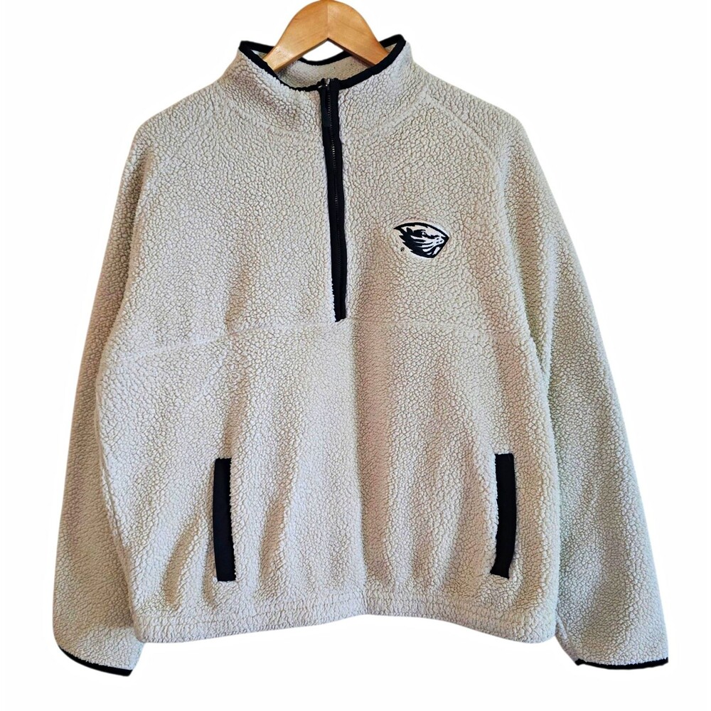Boxercraft Oregon State Beavers Sherpa Fleece Quarter Zip Jacket XL NCAA Cream